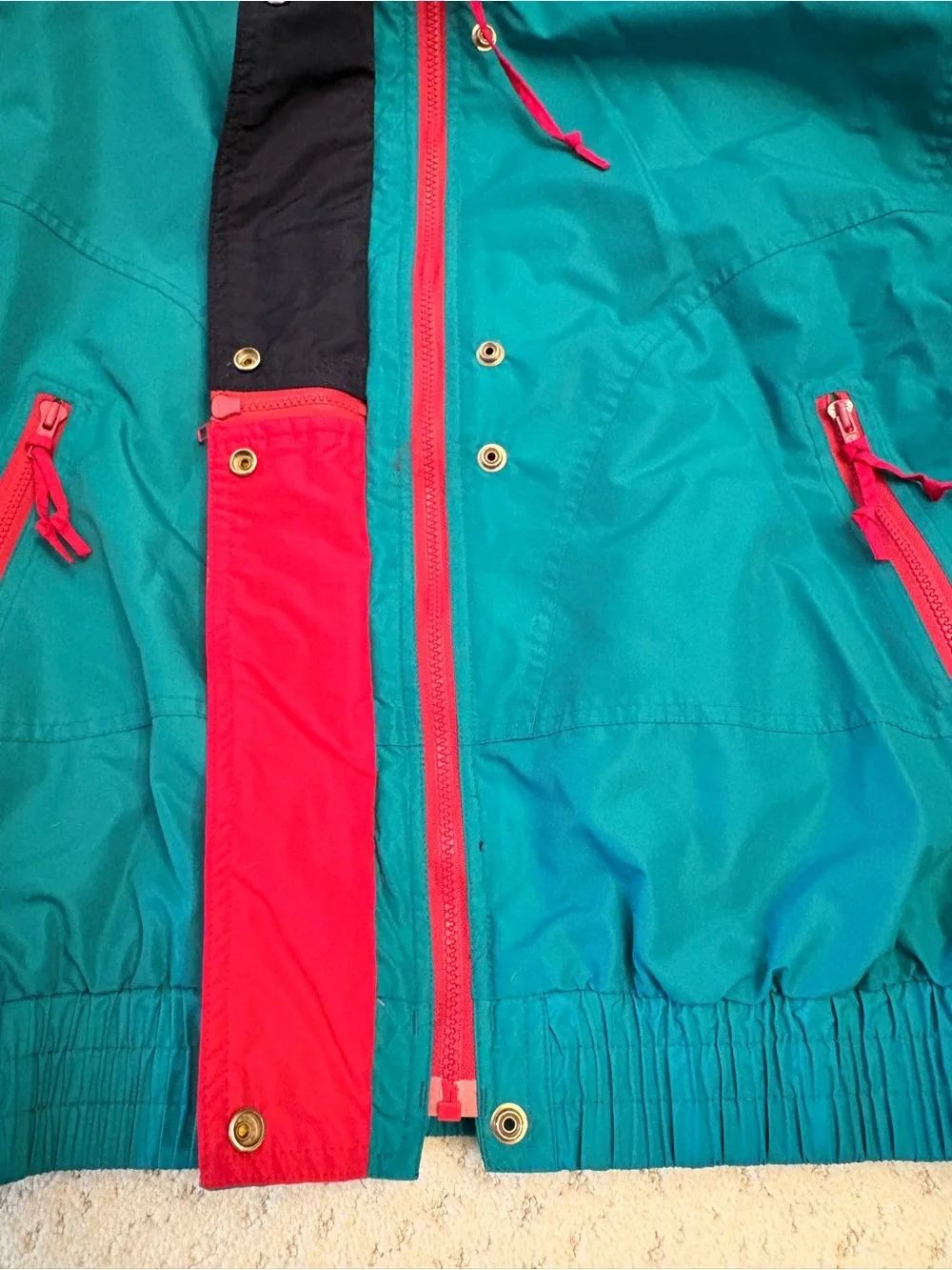 Vintage 90s Snow Ski Jacket With Fleece Jacket Lining Size Medium Teal Pink